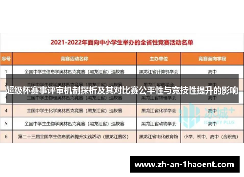 超级杯赛事评审机制探析及其对比赛公平性与竞技性提升的影响